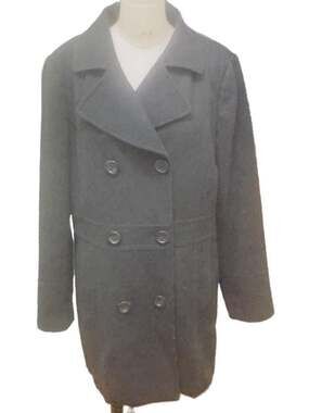 Vintage Double-Breasted Charcoal Grey Peacoat, Wool Blend Winter Jacket - L